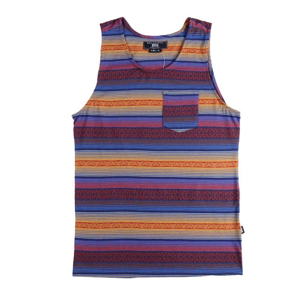 Men's Striped Tank Top with Stylish Chest Pocket Modern and Casual Look Size S